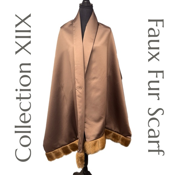 Vintage Collection XIIX - Faux Fur Trim Scarf - Satin Brown - Picture 1 of 4